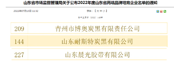 晨光膠帶、博奧炭黑、耐斯特入選山東省高端品牌培育企業(yè)名單